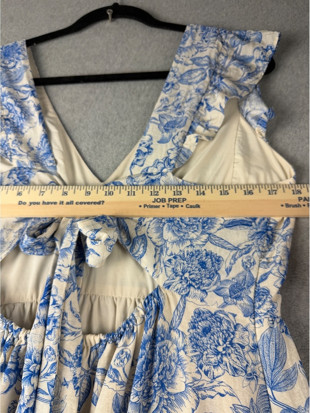 Baltic Born Hampton Maxi Dress L Blue Ivory Floral Tie Back Ruffle Sleeve - Picture 9 of 11